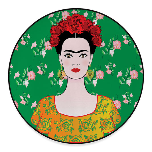 Frida Kahlo And Pink Floral Print Round Floor Mat