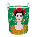 Frida Kahlo And Pink Floral Print Round Laundry Basket
