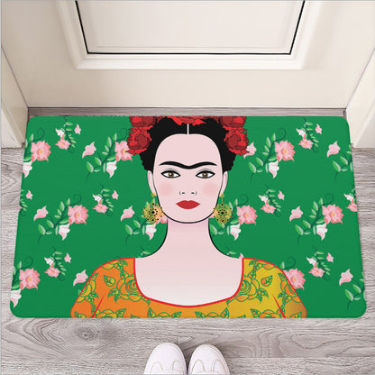 Frida Kahlo And Pink Floral Print Rubber Doormat