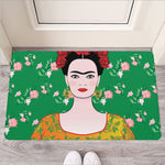 Frida Kahlo And Pink Floral Print Rubber Doormat