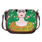 Frida Kahlo And Pink Floral Print Saddle Bag
