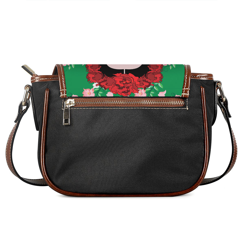 Frida Kahlo And Pink Floral Print Saddle Bag