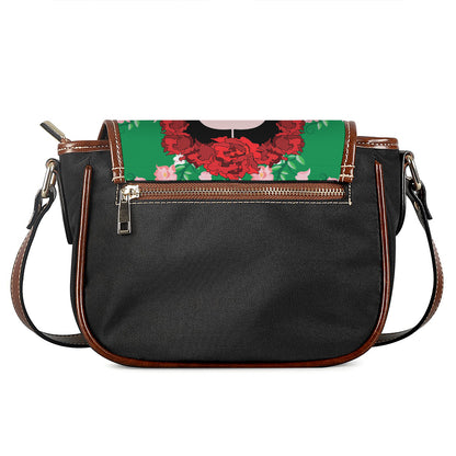Frida Kahlo And Pink Floral Print Saddle Bag