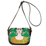 Frida Kahlo And Pink Floral Print Saddle Bag