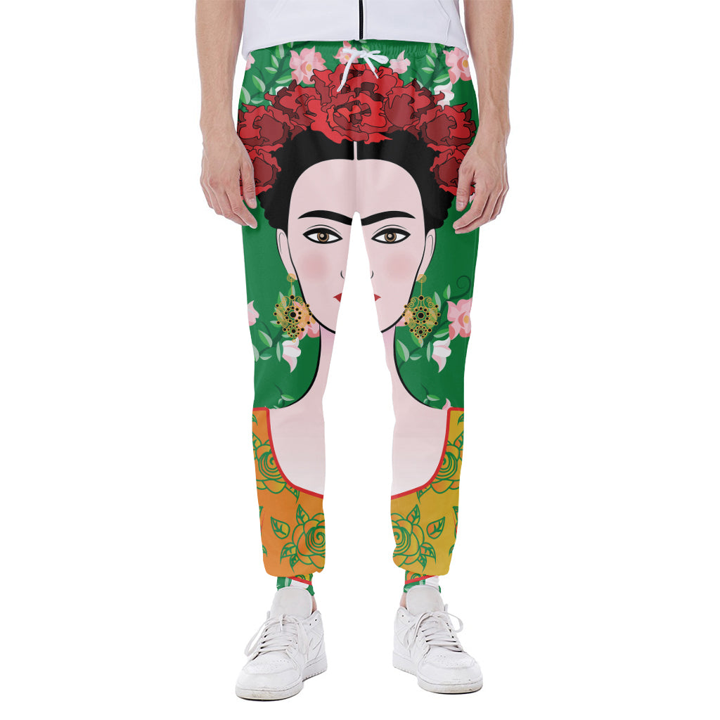 Frida Kahlo And Pink Floral Print Scuba Joggers