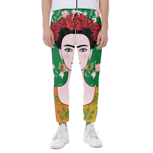 Frida Kahlo And Pink Floral Print Scuba Joggers