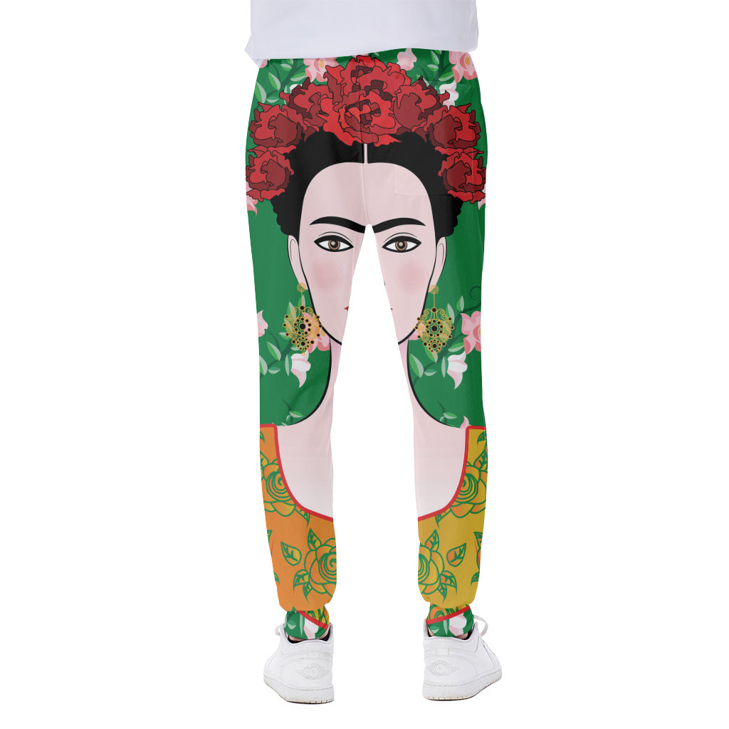Frida Kahlo And Pink Floral Print Scuba Joggers