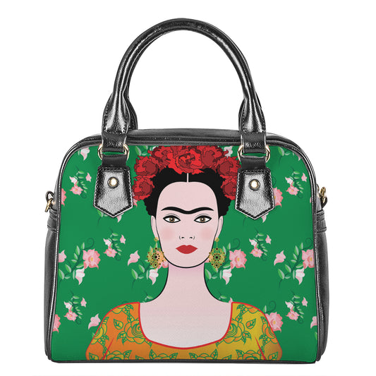 Frida Kahlo And Pink Floral Print Shoulder Handbag