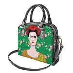 Frida Kahlo And Pink Floral Print Shoulder Handbag