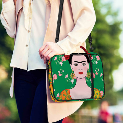 Frida Kahlo And Pink Floral Print Shoulder Strap Bible Bag