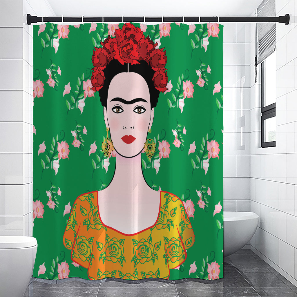 Frida Kahlo And Pink Floral Print Shower Curtain