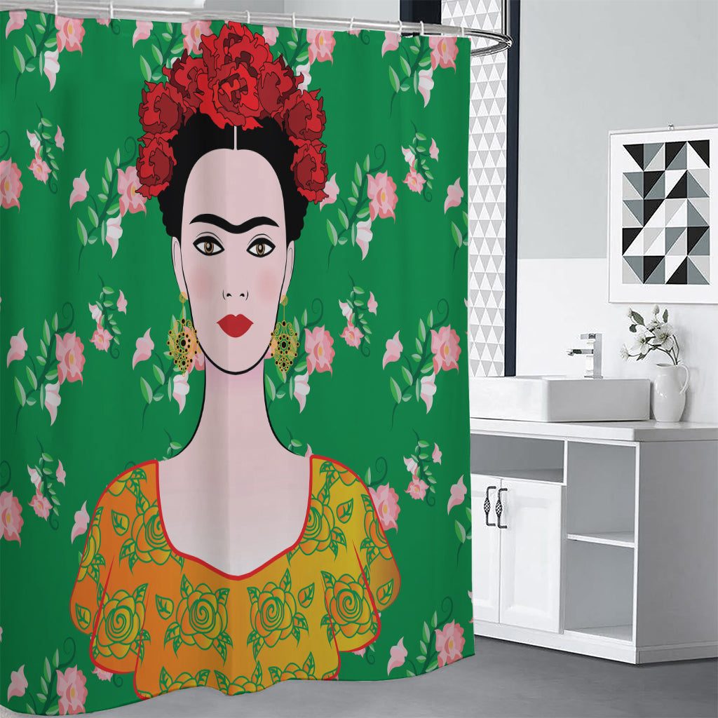 Frida Kahlo And Pink Floral Print Shower Curtain