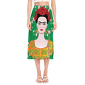 Frida Kahlo And Pink Floral Print Side Slit Midi Skirt