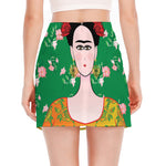 Frida Kahlo And Pink Floral Print Side Slit Mini Skirt