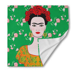 Frida Kahlo And Pink Floral Print Silk Bandana