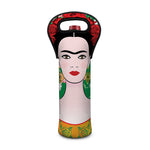 Frida Kahlo And Pink Floral Print Single Neoprene Wine Tote