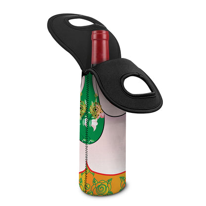 Frida Kahlo And Pink Floral Print Single Neoprene Wine Tote