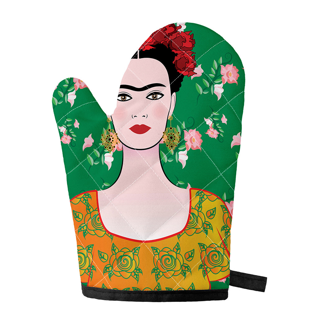 Frida Kahlo And Pink Floral Print Single Oven Mitt