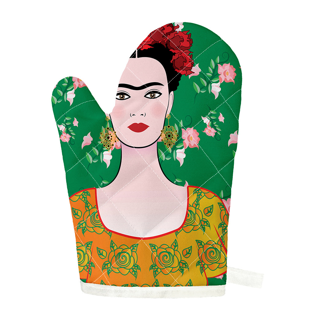 Frida Kahlo And Pink Floral Print Single Oven Mitt