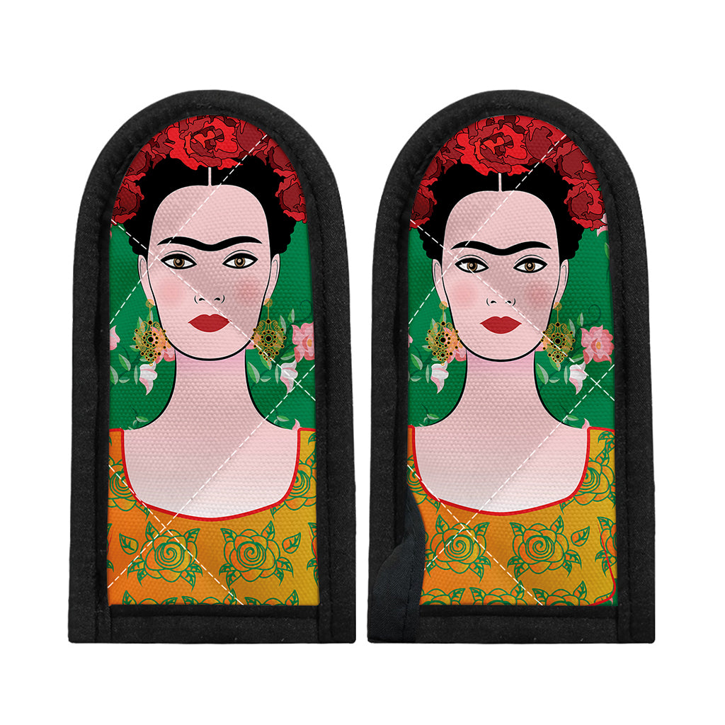 Frida Kahlo And Pink Floral Print Skillet Handle Cover