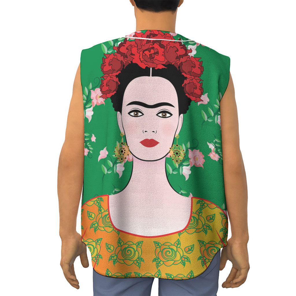 Frida Kahlo And Pink Floral Print Sleeveless Baseball Jersey