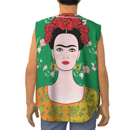 Frida Kahlo And Pink Floral Print Sleeveless Baseball Jersey