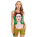 Frida Kahlo And Pink Floral Print Sleeveless One Piece Swimsuit