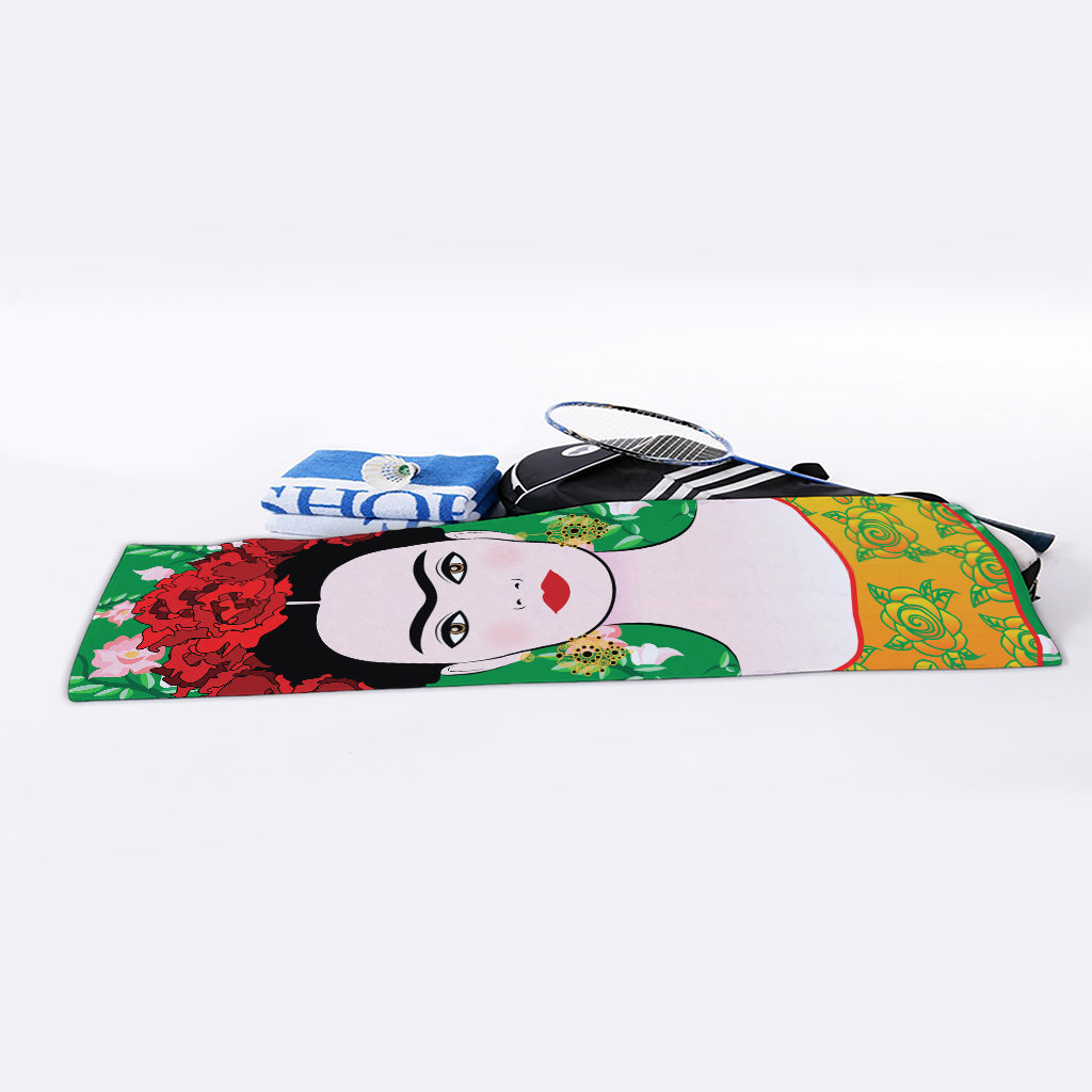 Frida Kahlo And Pink Floral Print Sports Towel