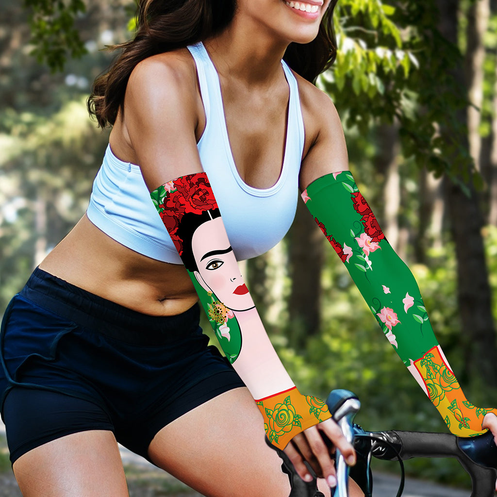 Frida Kahlo And Pink Floral Print Sun Protection Arm Sleeves