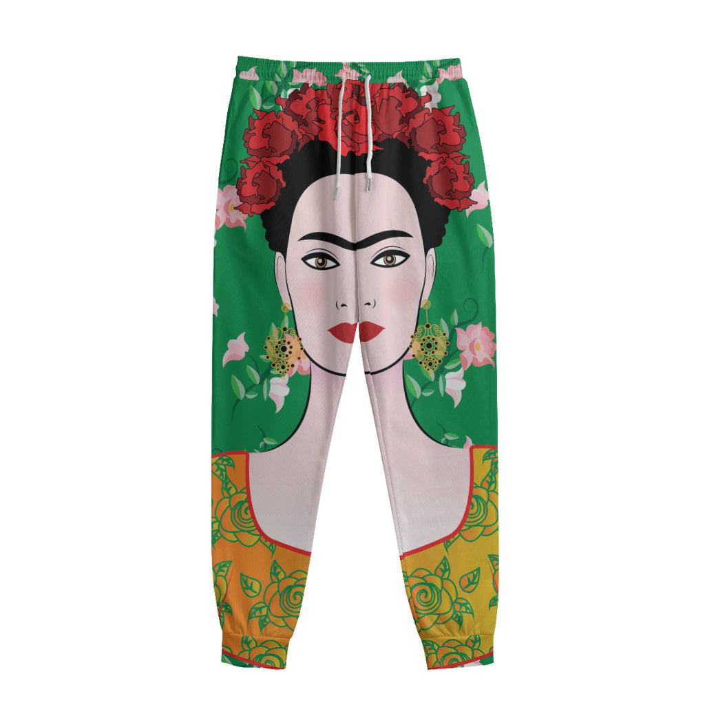 Frida Kahlo And Pink Floral Print Sweatpants