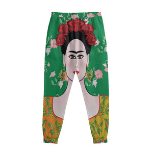 Frida Kahlo And Pink Floral Print Sweatpants