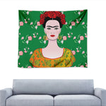 Frida Kahlo And Pink Floral Print Tapestry