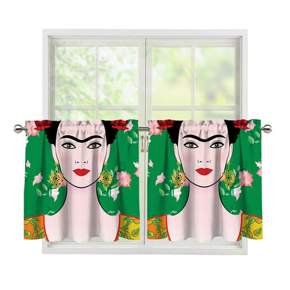 Frida Kahlo And Pink Floral Print Tier Curtains