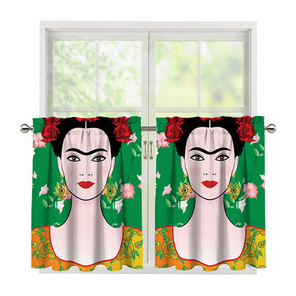 Frida Kahlo And Pink Floral Print Tier Curtains