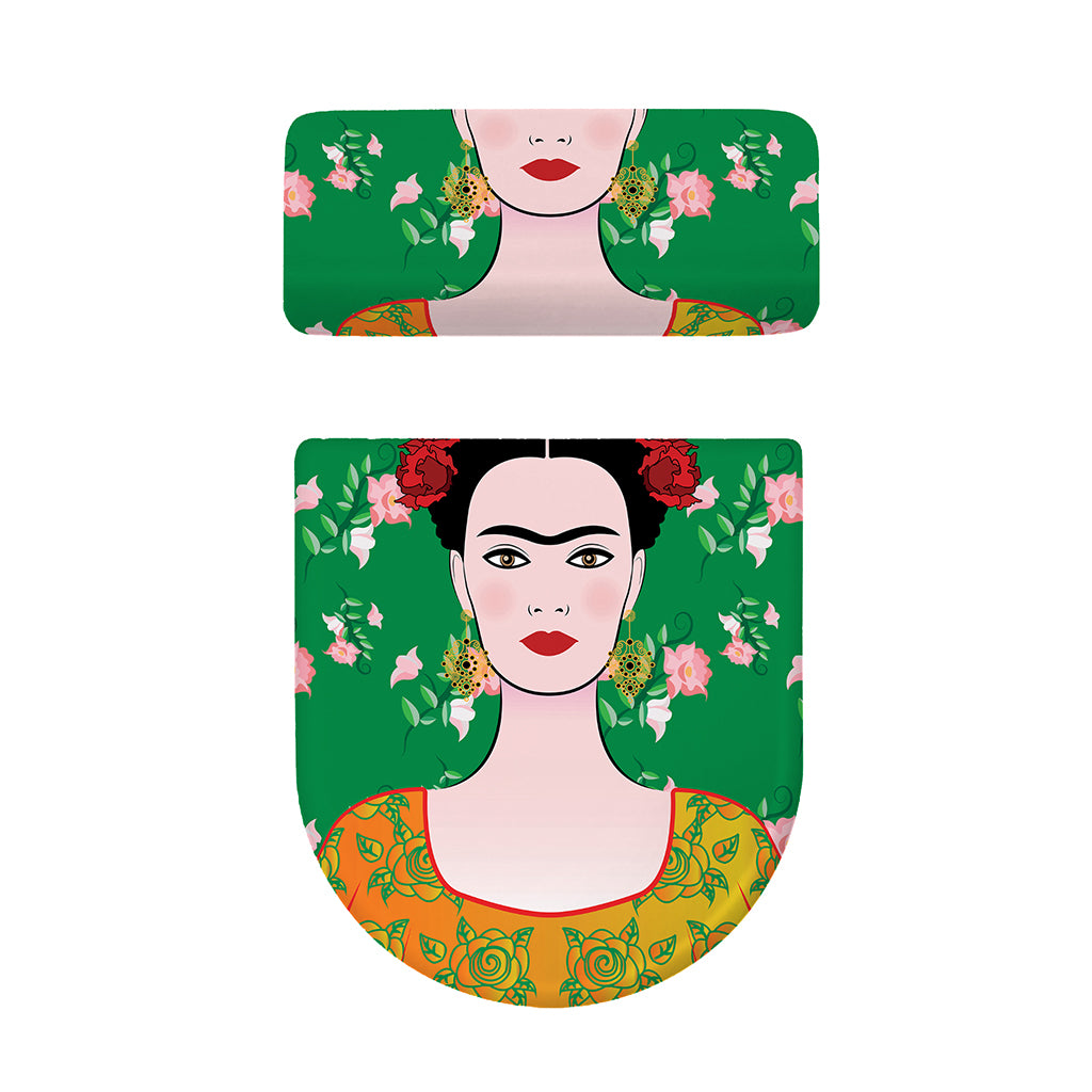 Frida Kahlo And Pink Floral Print Toilet Lid And Tank Cover Set