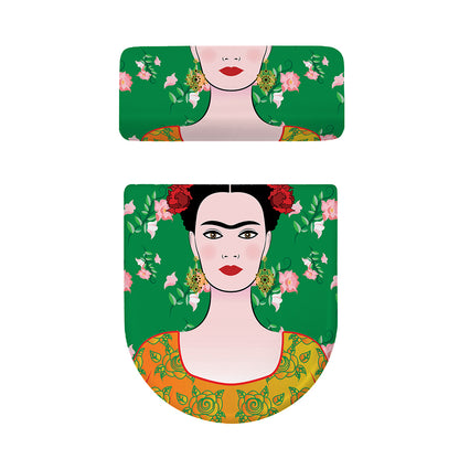Frida Kahlo And Pink Floral Print Toilet Lid And Tank Cover Set