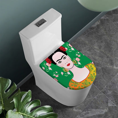 Frida Kahlo And Pink Floral Print Toilet Lid Cover