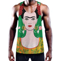 Frida Kahlo And Pink Floral Print Men's Workout Tank Top