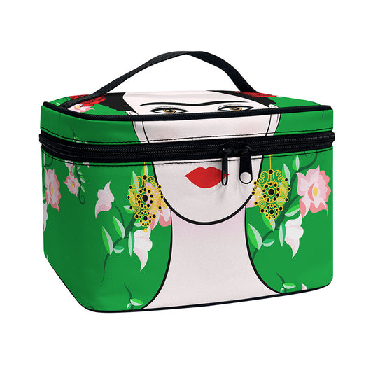 Frida Kahlo And Pink Floral Print Travel Makeup Bag
