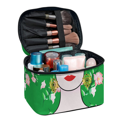 Frida Kahlo And Pink Floral Print Travel Makeup Bag