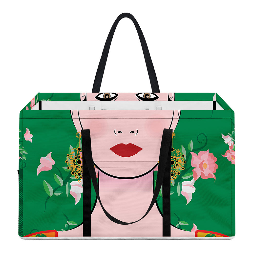 Frida Kahlo And Pink Floral Print Utility Tote Bag