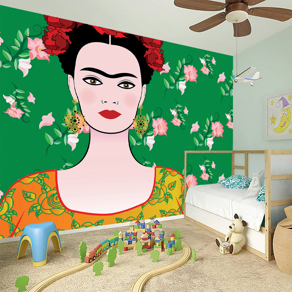Frida Kahlo And Pink Floral Print Wall Sticker