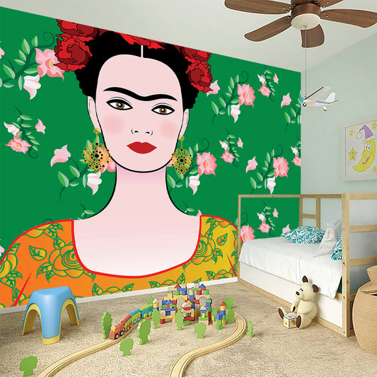 Frida Kahlo And Pink Floral Print Wall Sticker
