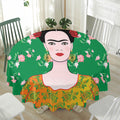 Frida Kahlo And Pink Floral Print Waterproof Round Tablecloth