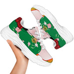 Frida Kahlo And Pink Floral Print White Chunky Shoes