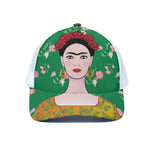 Frida Kahlo And Pink Floral Print White Mesh Trucker Cap