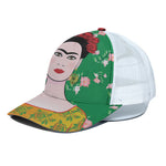 Frida Kahlo And Pink Floral Print White Mesh Trucker Cap