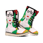 Frida Kahlo And Pink Floral Print Winter Boots