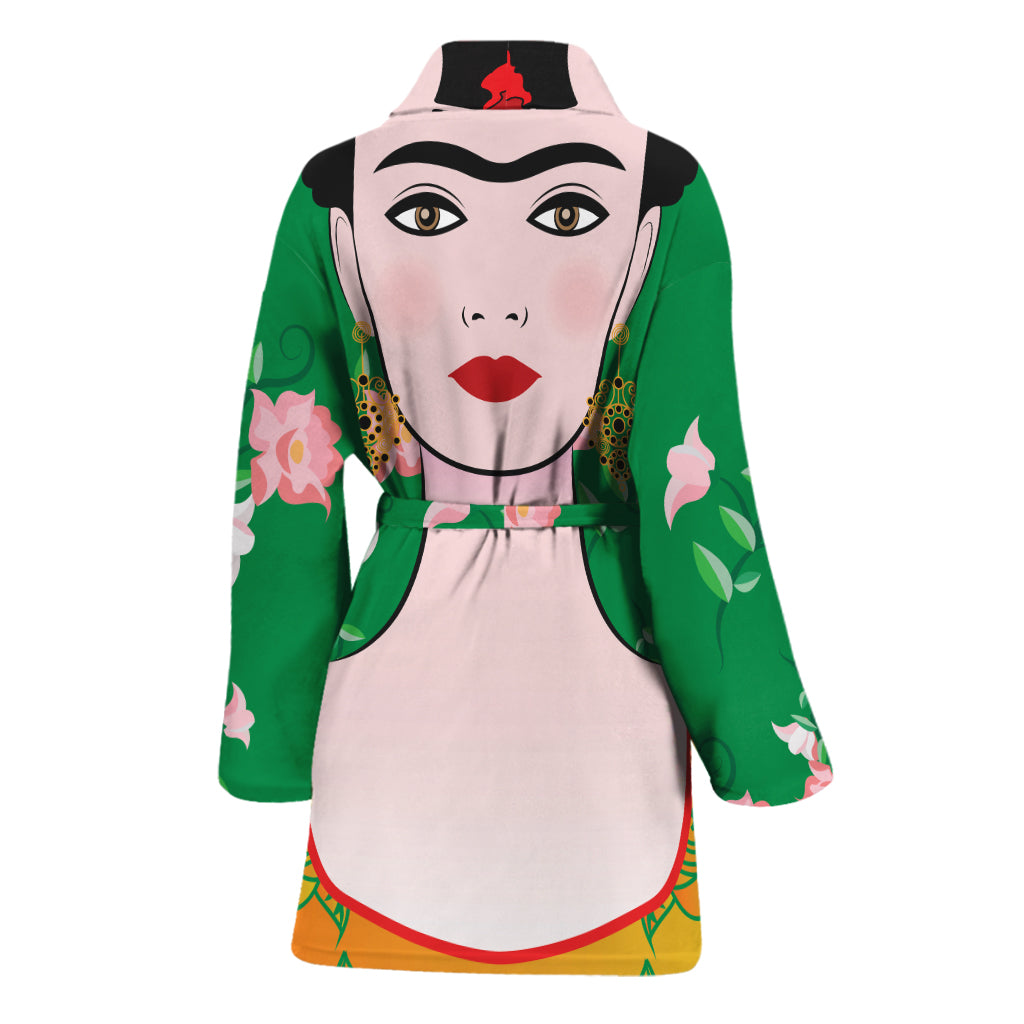 Frida Kahlo And Pink Floral Print Women's Bathrobe