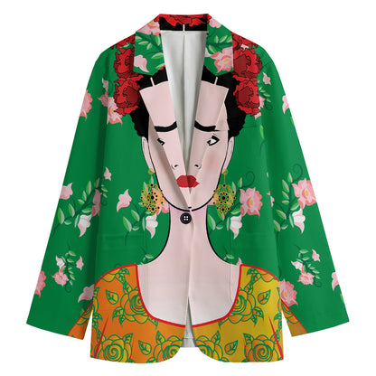 Frida Kahlo And Pink Floral Print Women's Blazer